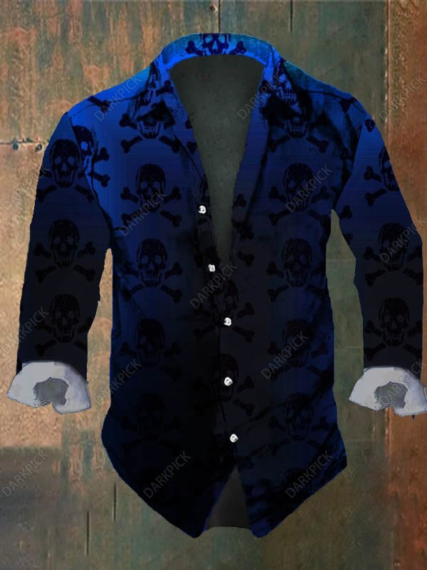 Men's Vintage Dark Skull Print Long Sleeve Shirt