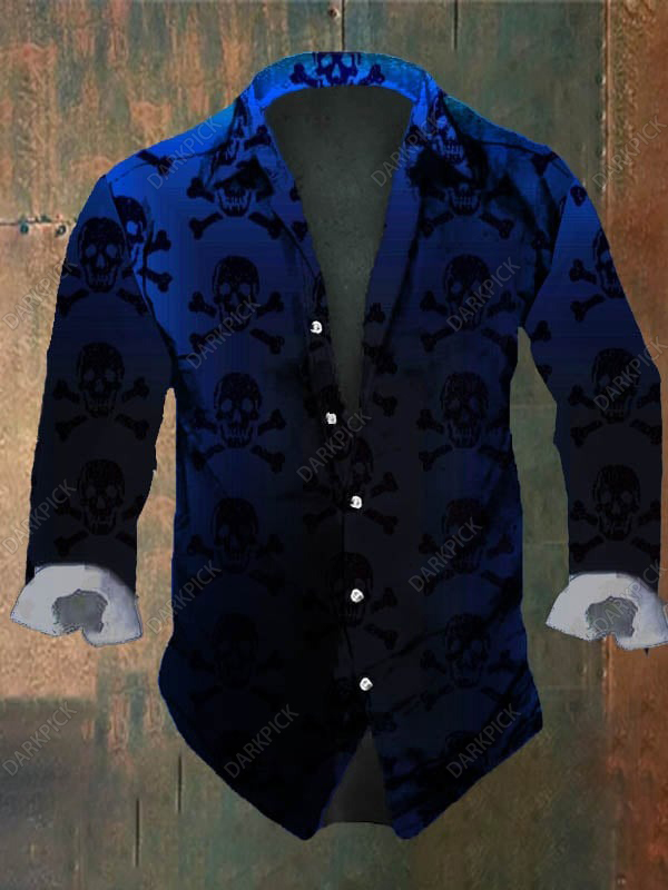 Men's Vintage Dark Skull Print Long Sleeve Shirt