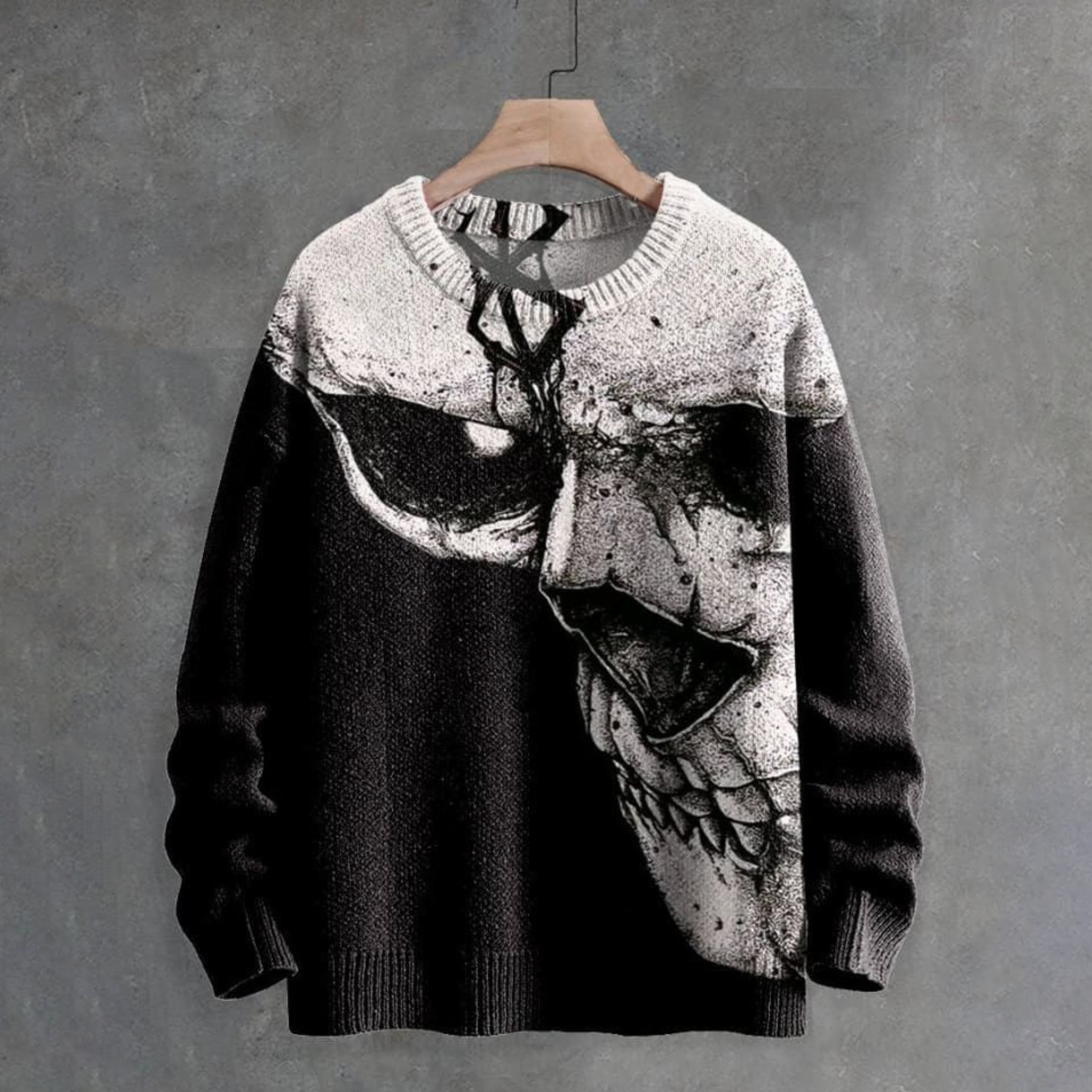Men's Skull Print Casual Knit Crew Neck Sweater