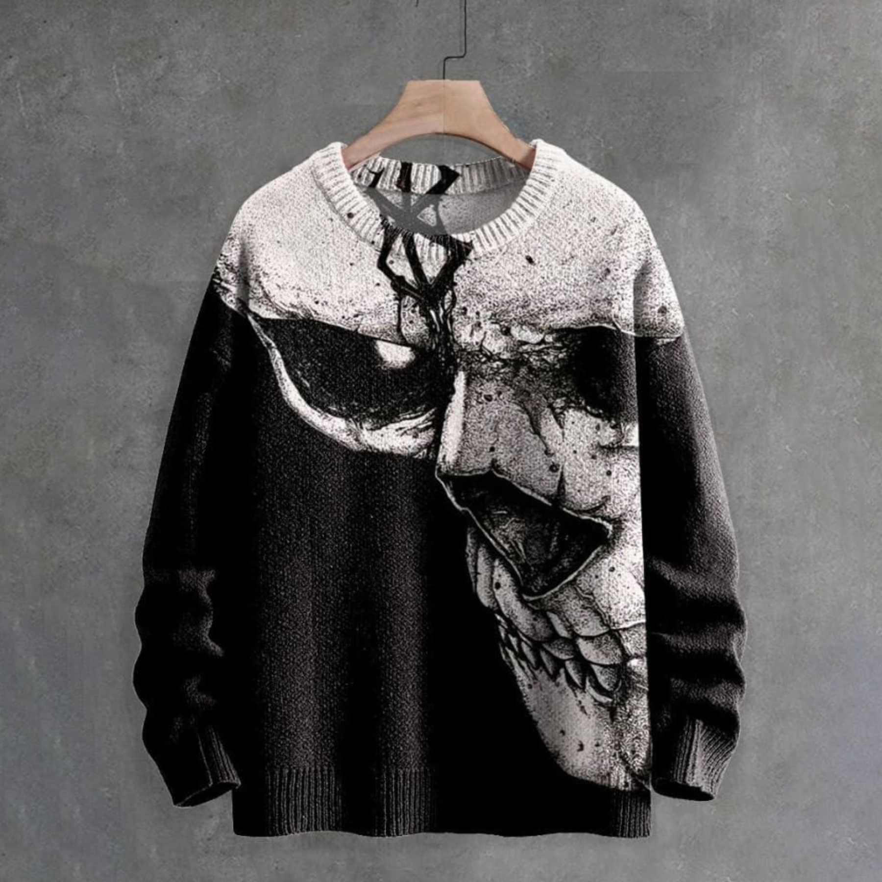Men's Skull Print Casual Knit Crew Neck Sweater