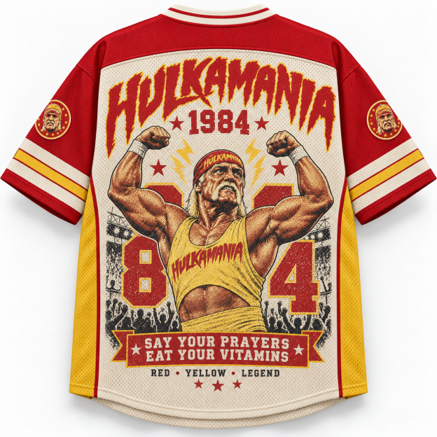 Hulk Hogan Hulkamania 1984 Archive Retro Wrestling Jersey Shirts