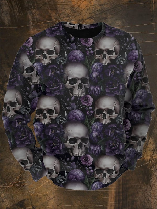 Men's Vintage Skull Print Long Sleeve Sweatshirt