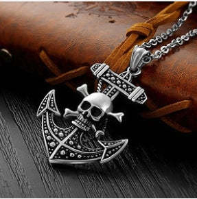 Men's One Piece skull anchor pendant necklace