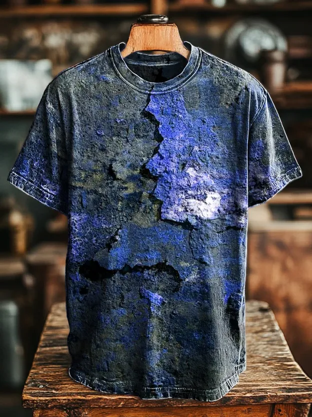 Unisex Retro Aged Rust Printed Casual Loose Short Sleeve T-Shirt