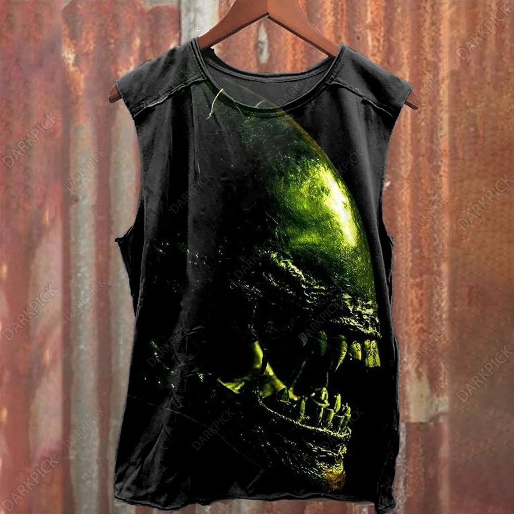 Unisex Halloween Horror Alien Print Casual Cotton Tank Top