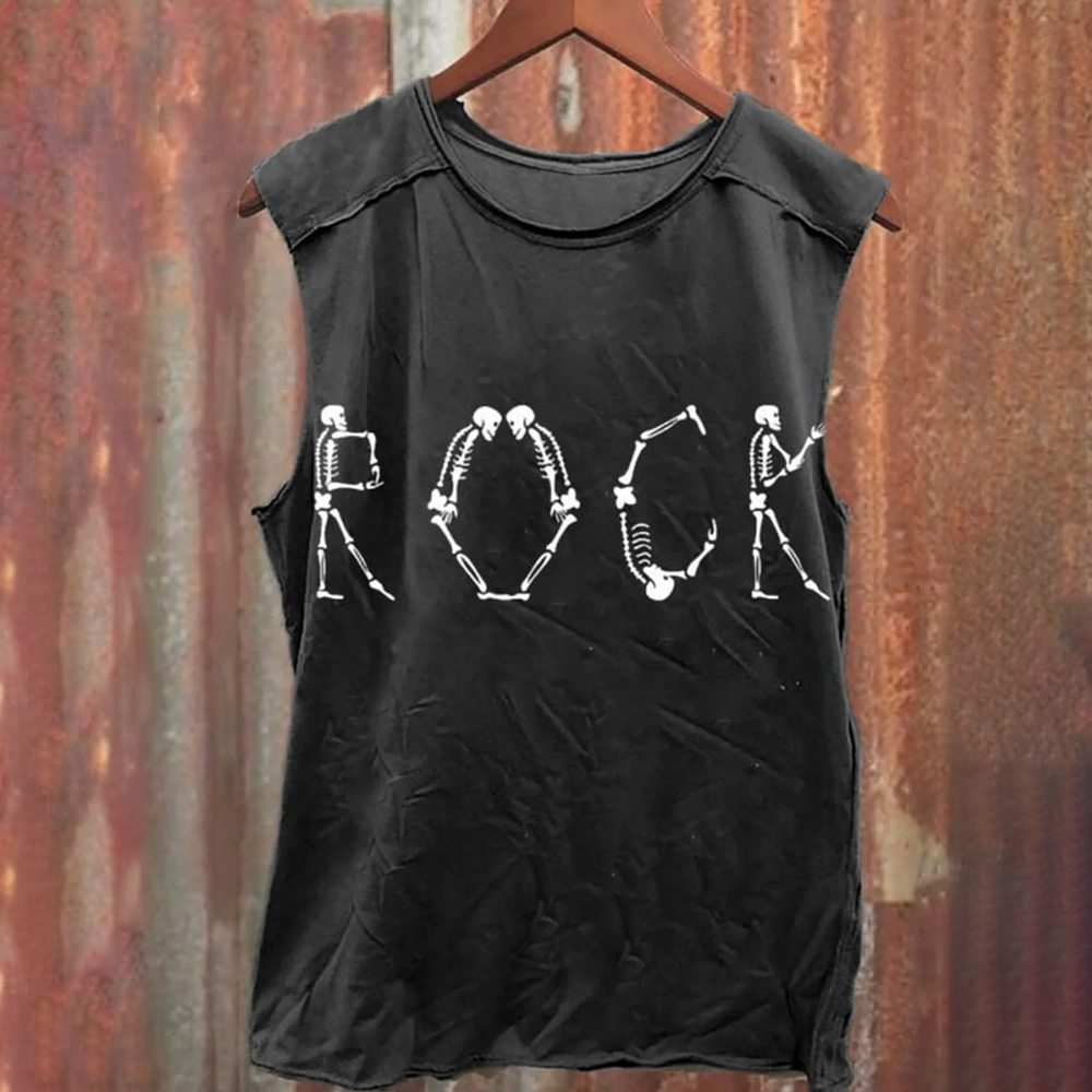 Unisex Retro Rock Music Art Illustration Printed Casual Tank Top