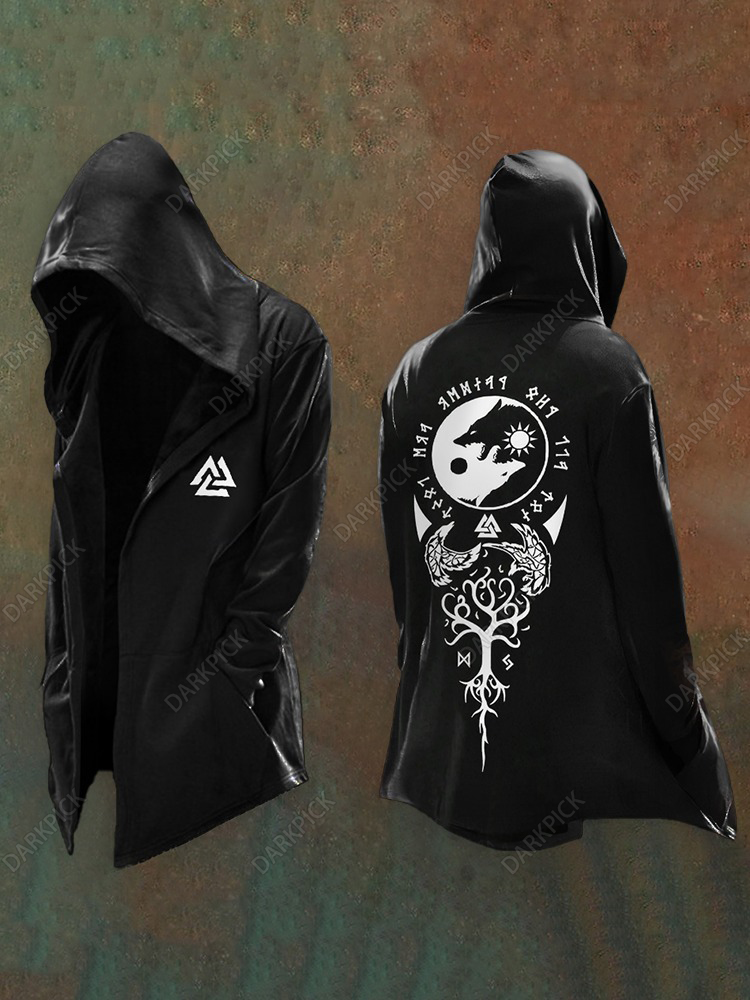 Men's "Not All Who Wander Are Lost" Artistic Totem Print Vintage Hooded Jacket