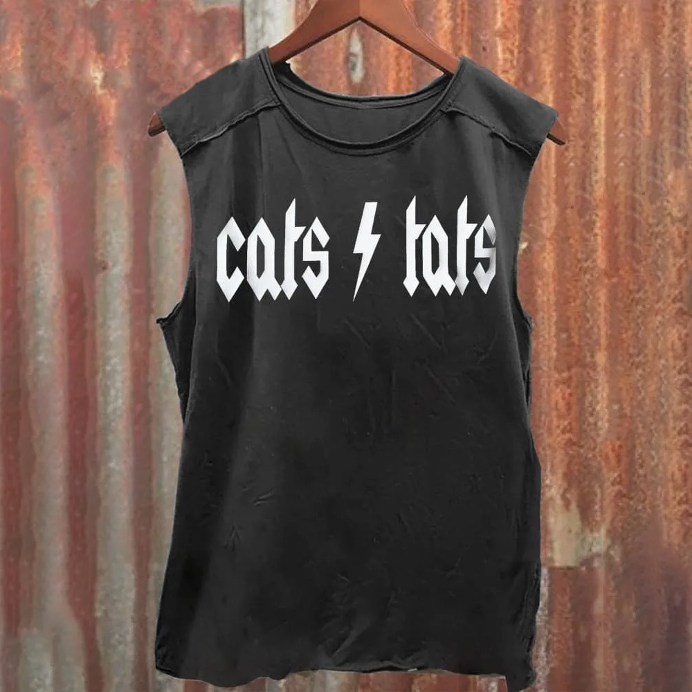 Unisex Cats Tats Print Casual Tank Top