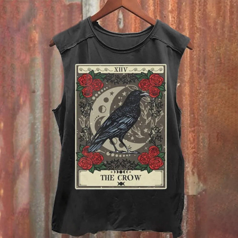 Crow Spirit Animal Tarot Raven Print Casual Tank Top