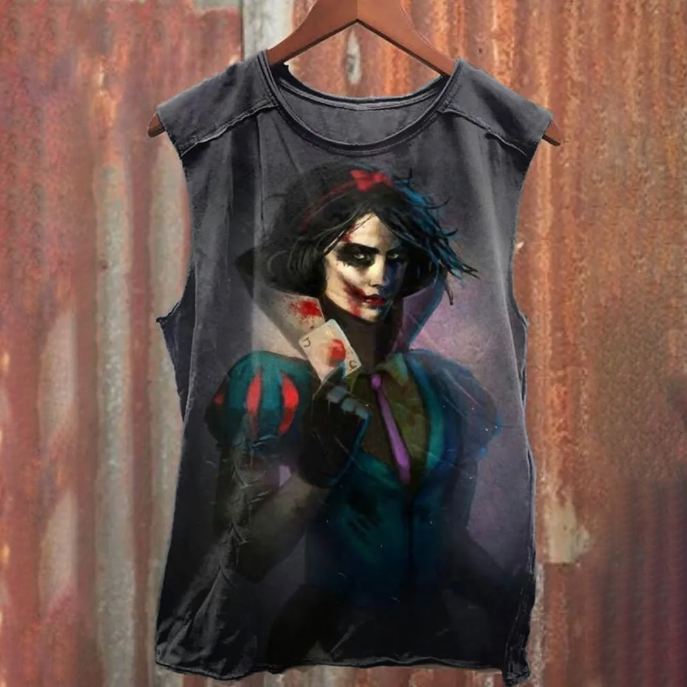 Unisex Retro Poker Princess Art Illustration Printed Casual Cotton Tank Top