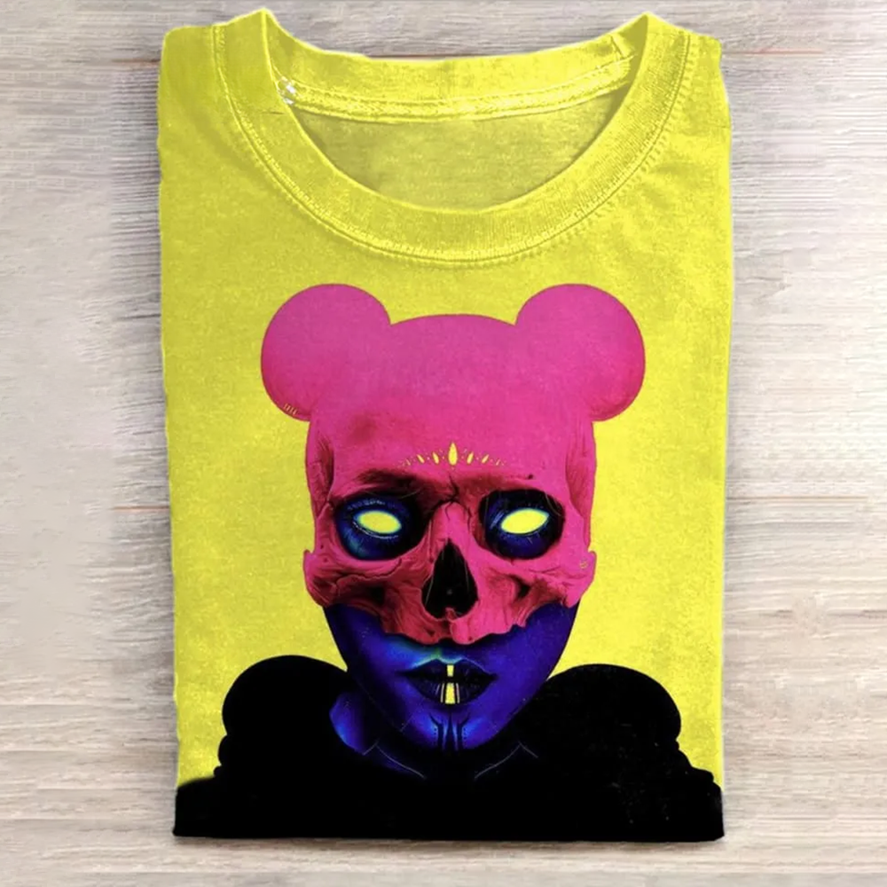 Unisex Punk Mechanical Art Illustration Printed Casual Cotton Crew Neck T-Shirt