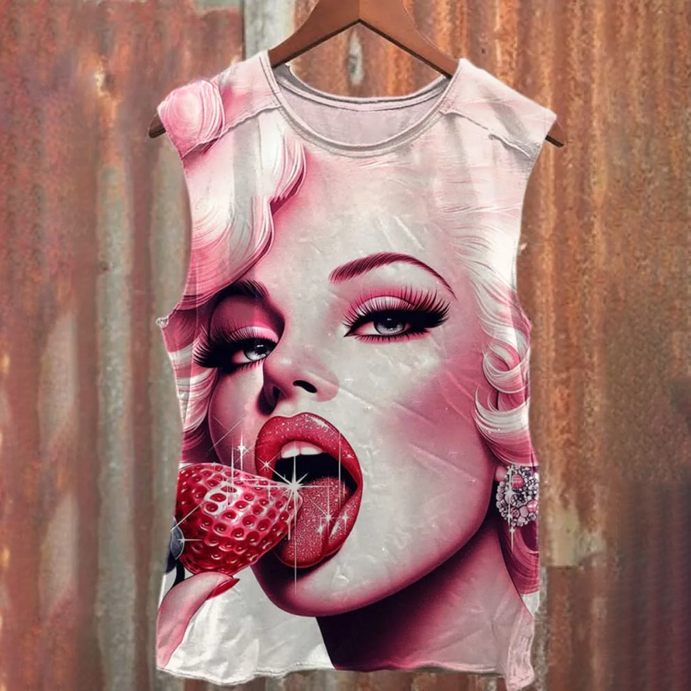 Unisex Retro Beauty Art Illustration Printed Casual Cotton Tank Top