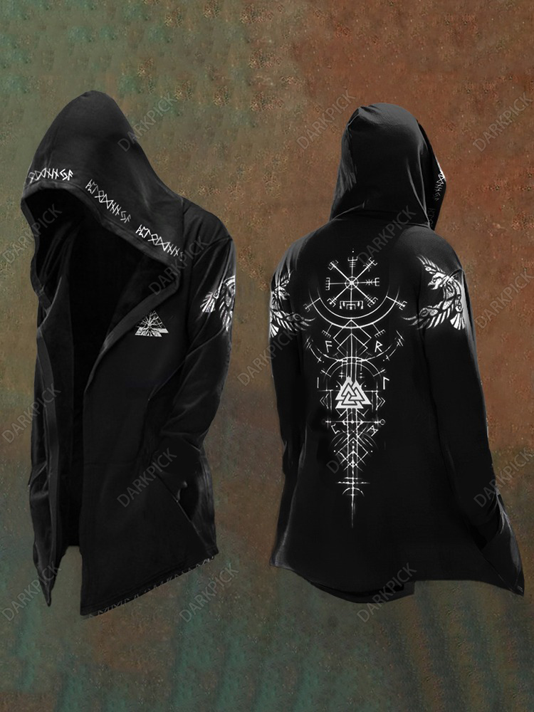 Men's Vikings Bird Graphics Printed Vintage Hooded Jacket