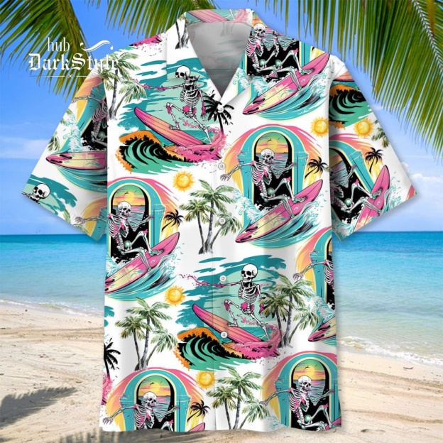 Skull Surfing Beach Hawaiian Shirt