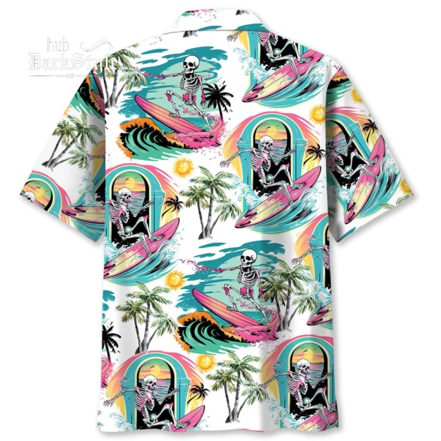 Skull Surfing Beach Hawaiian Shirt