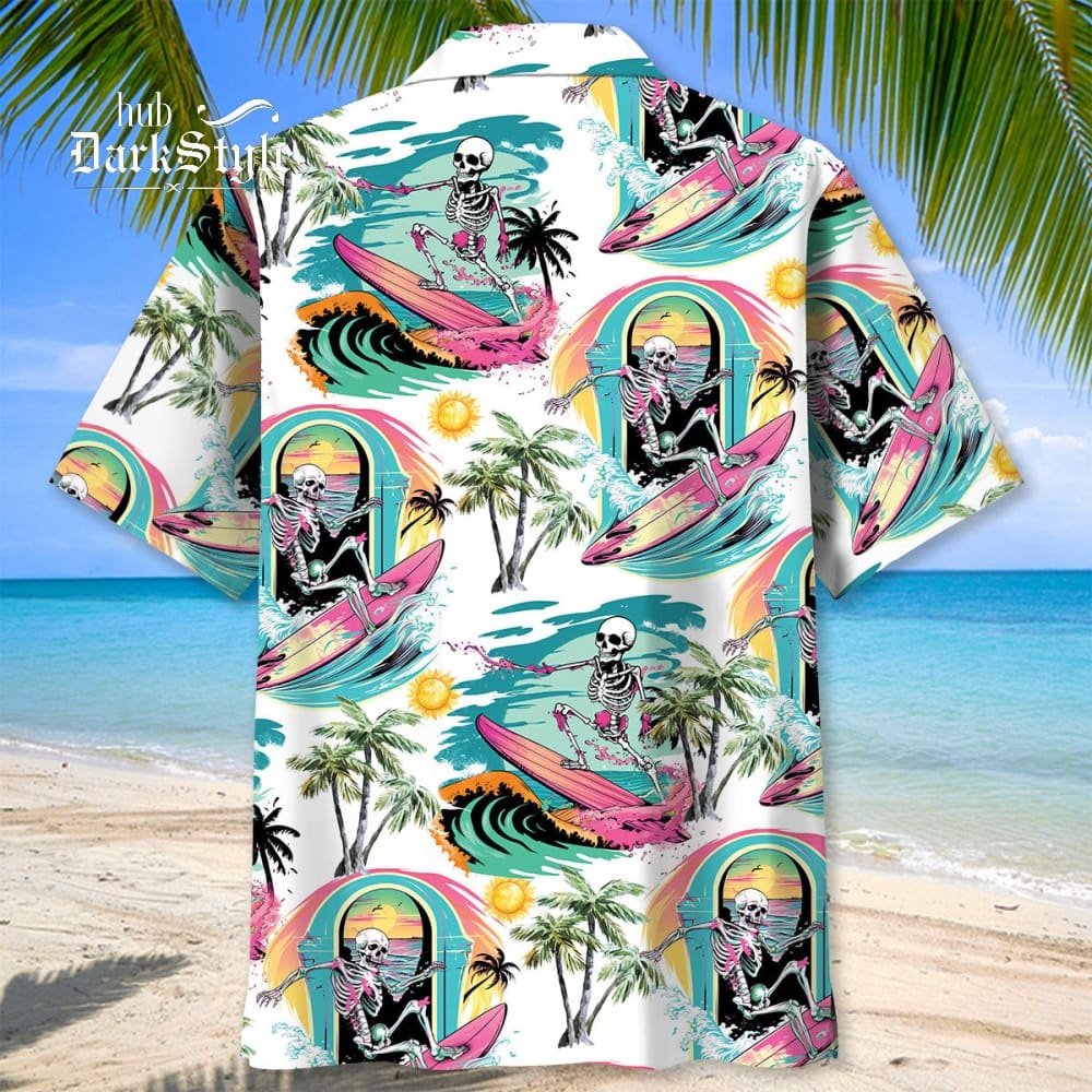 Skull Surfing Beach Hawaiian Shirt