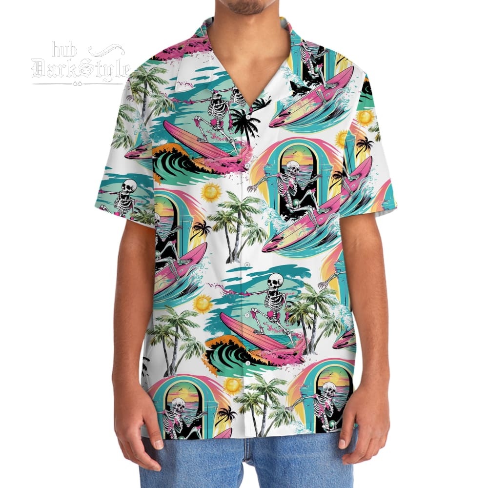 Skull Surfing Beach Hawaiian Shirt