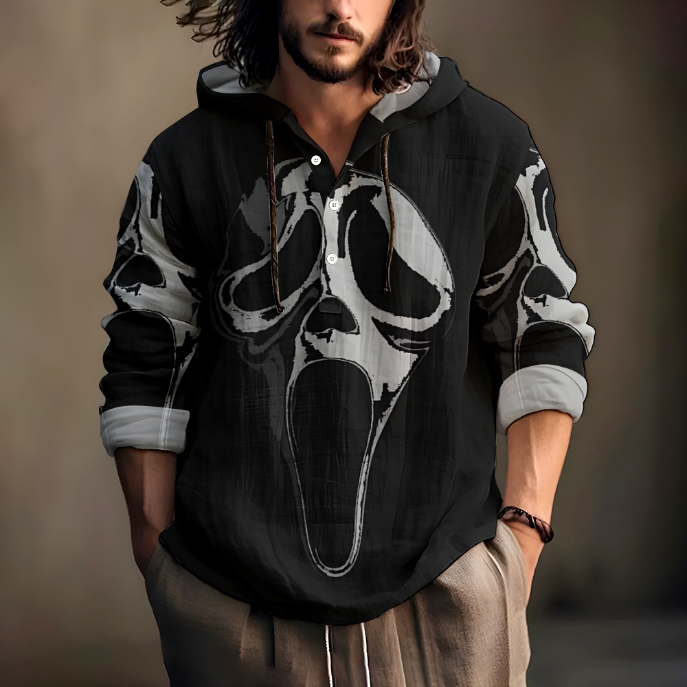 Men's Scream Night Movie Hooded Half-Placket Shirt