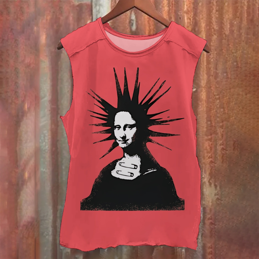 Unisex Funny Mona Lisa Illustration Printed Casual Tank Top