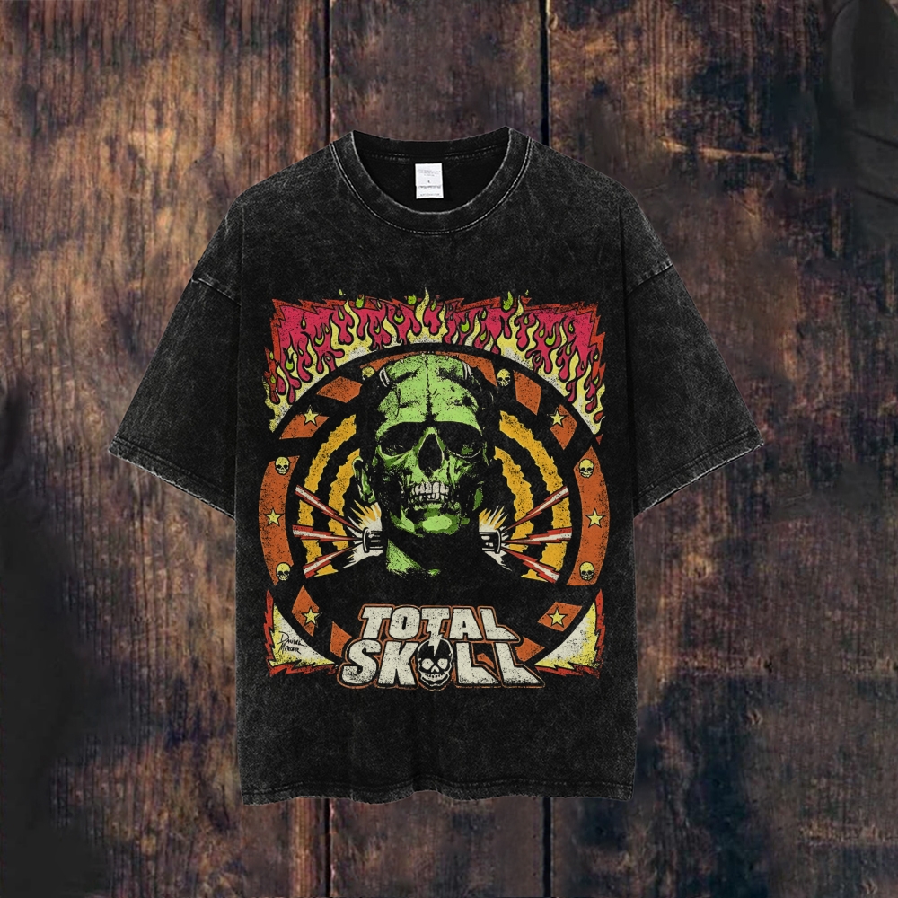 Unisex zombies total skull  washed T-shirt