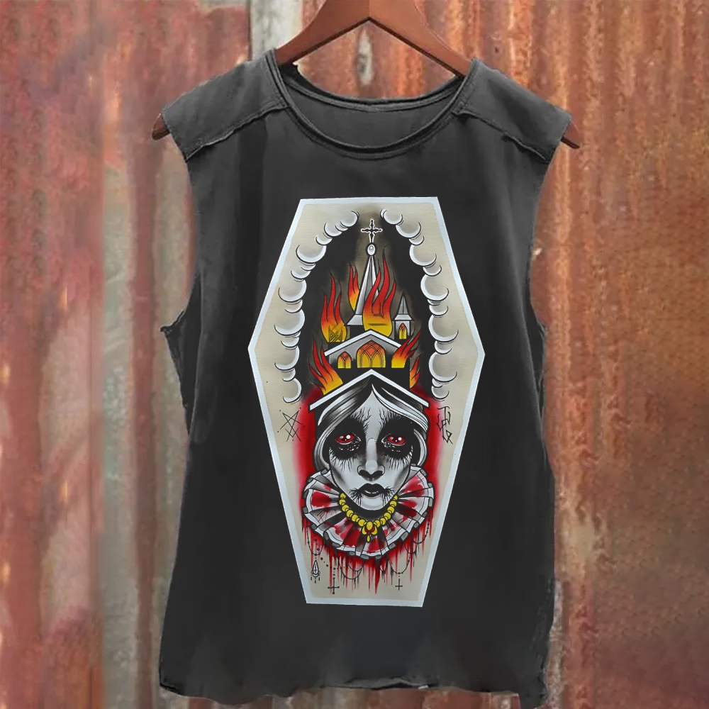 Unisex Vintage  Washed Burning church  Tank Top