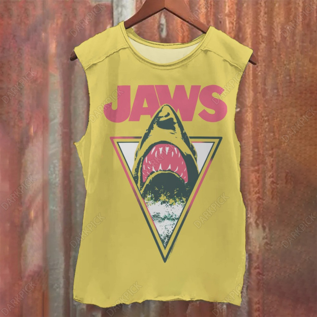 Unisex Vintage Washed Jaws Shark Teeth Printed Tank Top