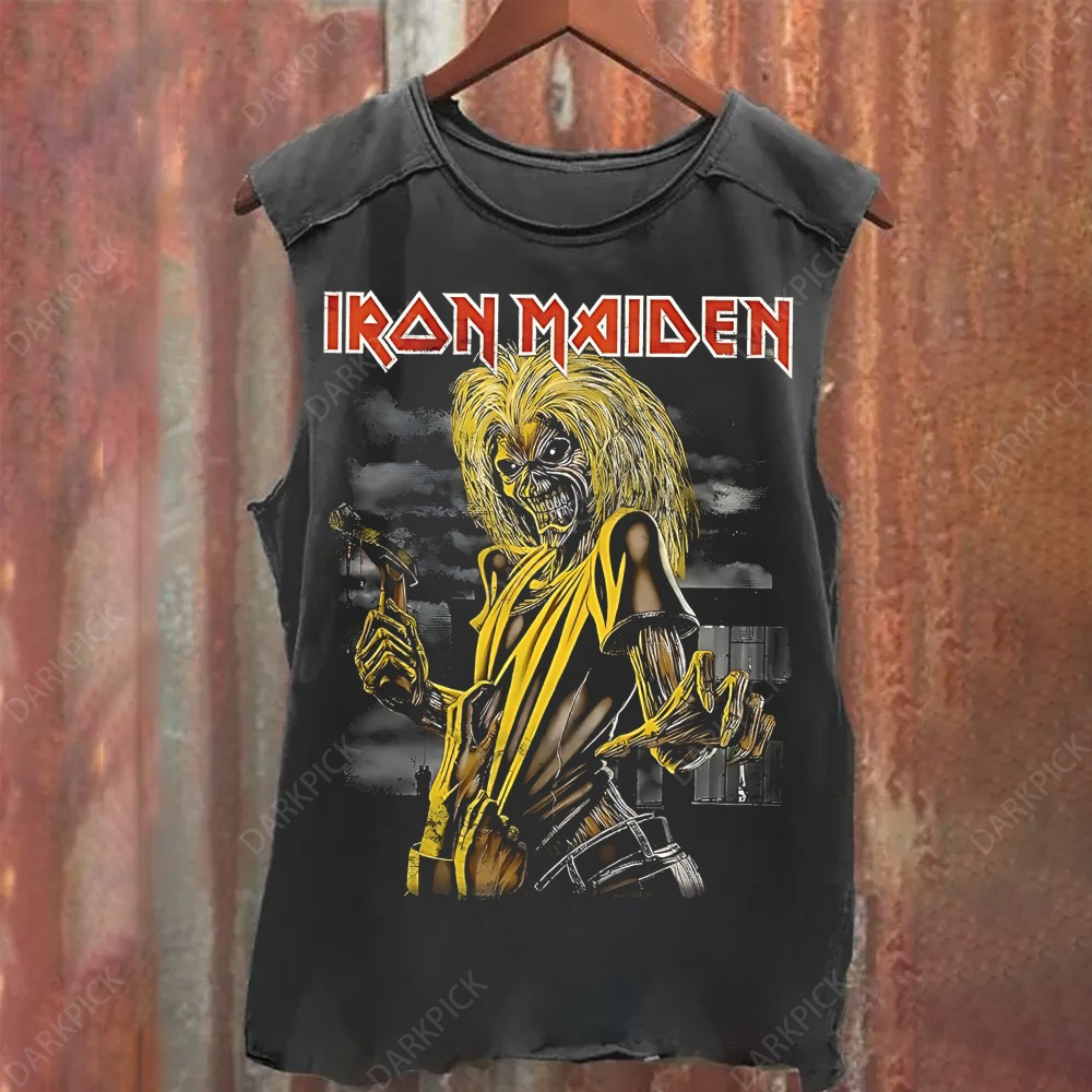 Unisex Vintage Washed  Iron Maiden Tank Top