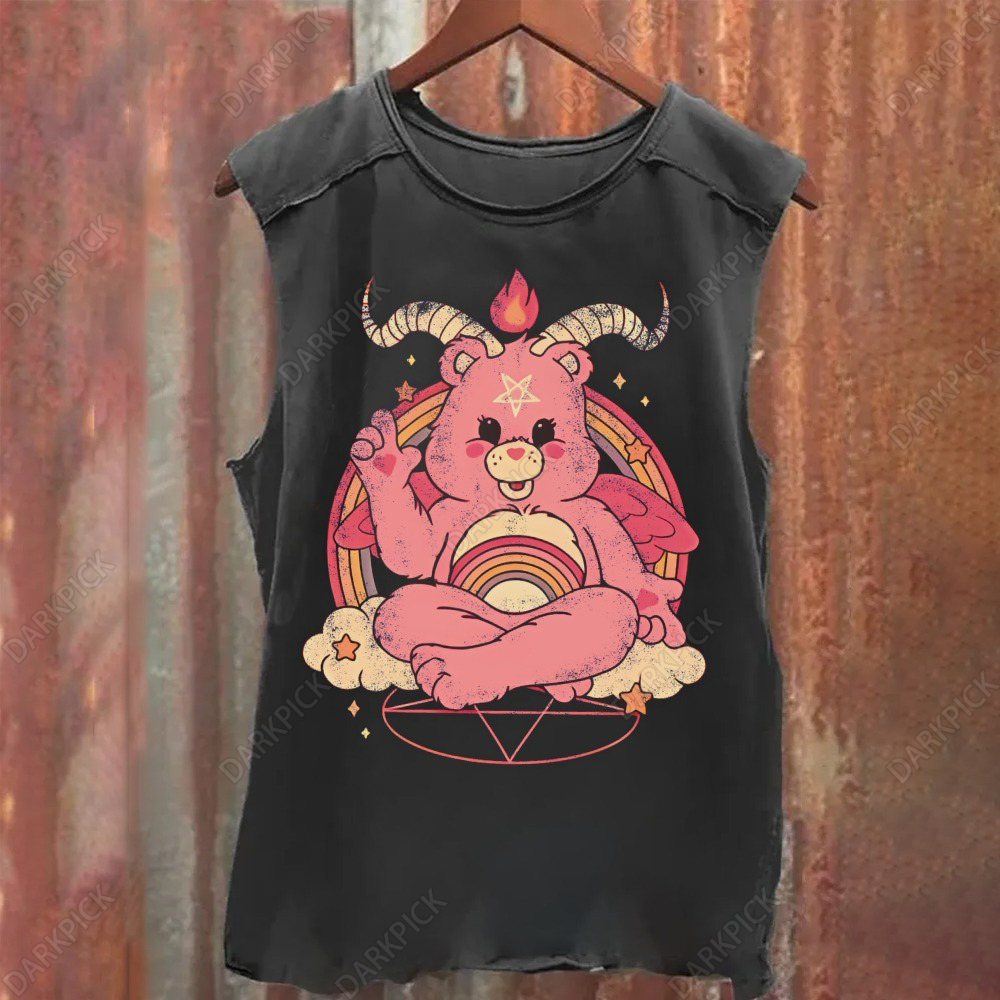 Unisex Vintage Washed  Bearphomet  Tank Top