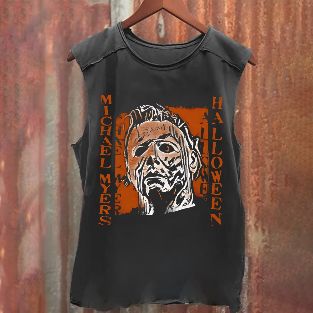 Unisex Vintage Washed Horror Movie  Halloween Tank Top