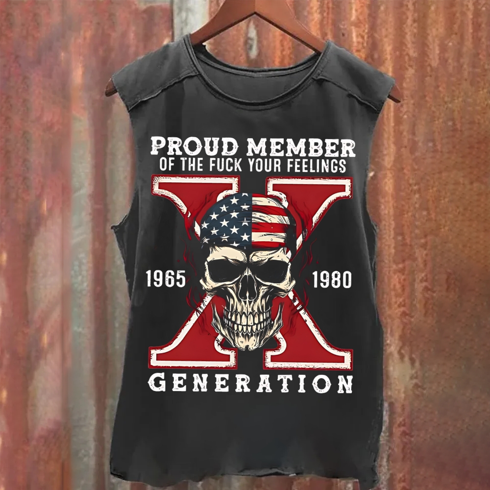 Gen X Skull Printing Vintage Washed Tank Top