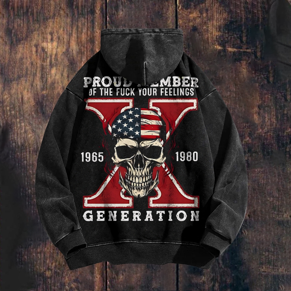 Gen X Skull Printing Washed hoodie