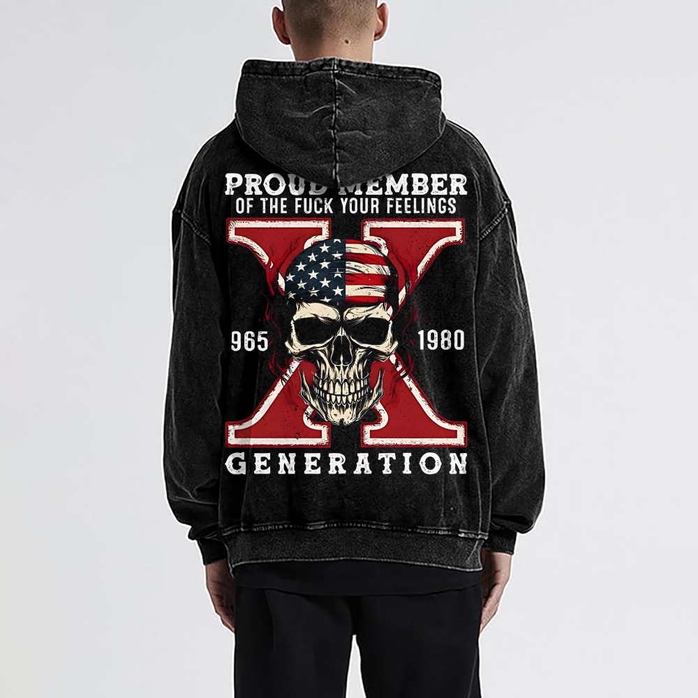 Gen X Skull Printing Washed hoodie