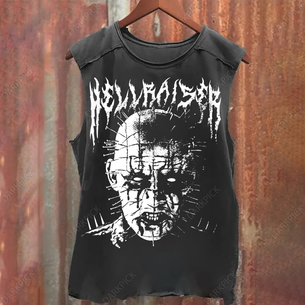 Unisex Black Metal Pinhead Print 100% cotton Tank Top
