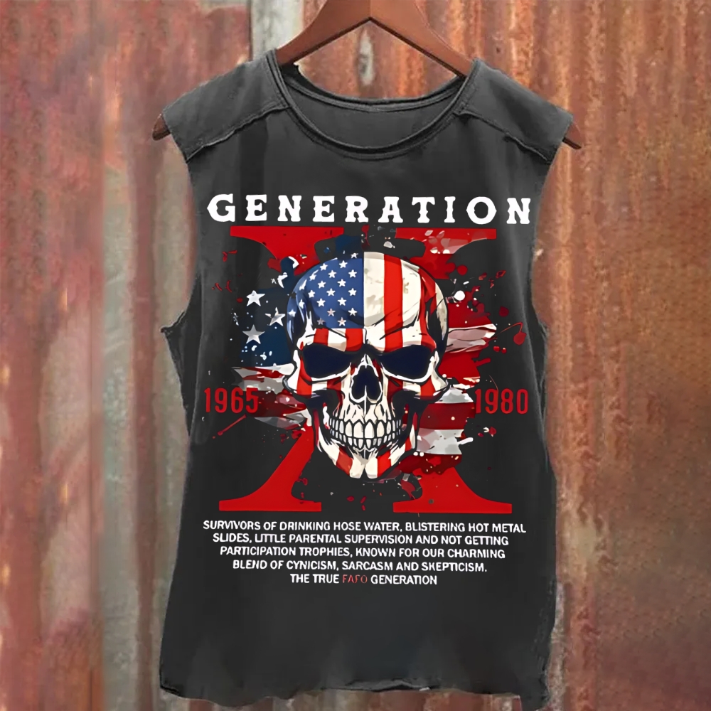 Gen X Skull Printing Vintage Washed Tank Top