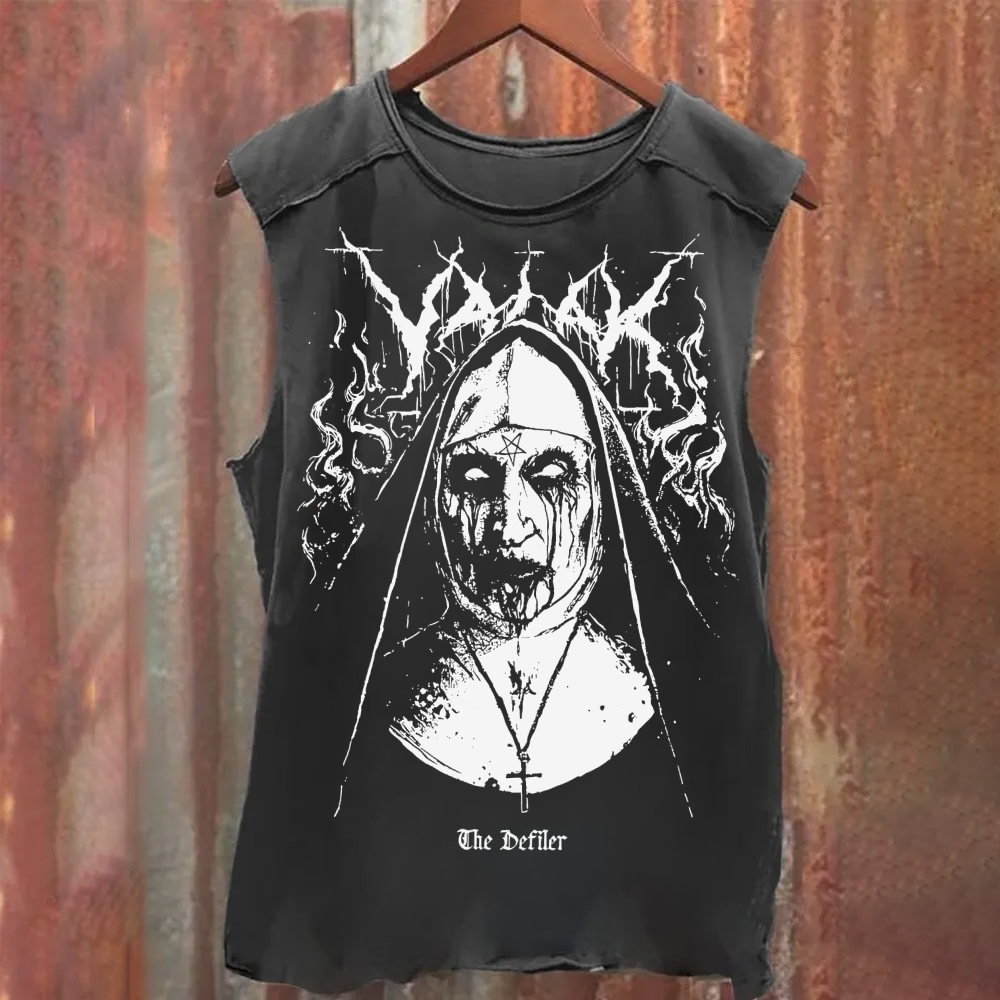 Unisex Black Metal Print Tank Top