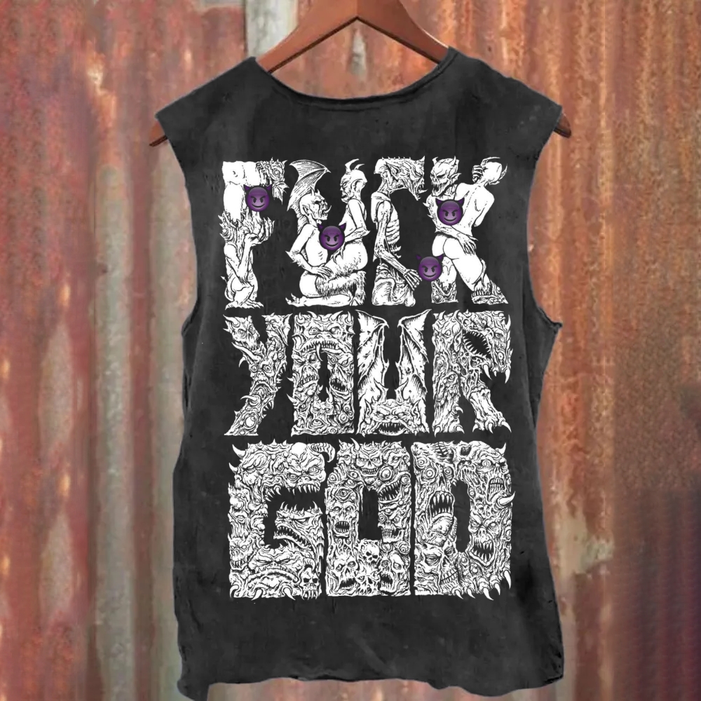 Unisex Washed Fuck Your God Tank Top