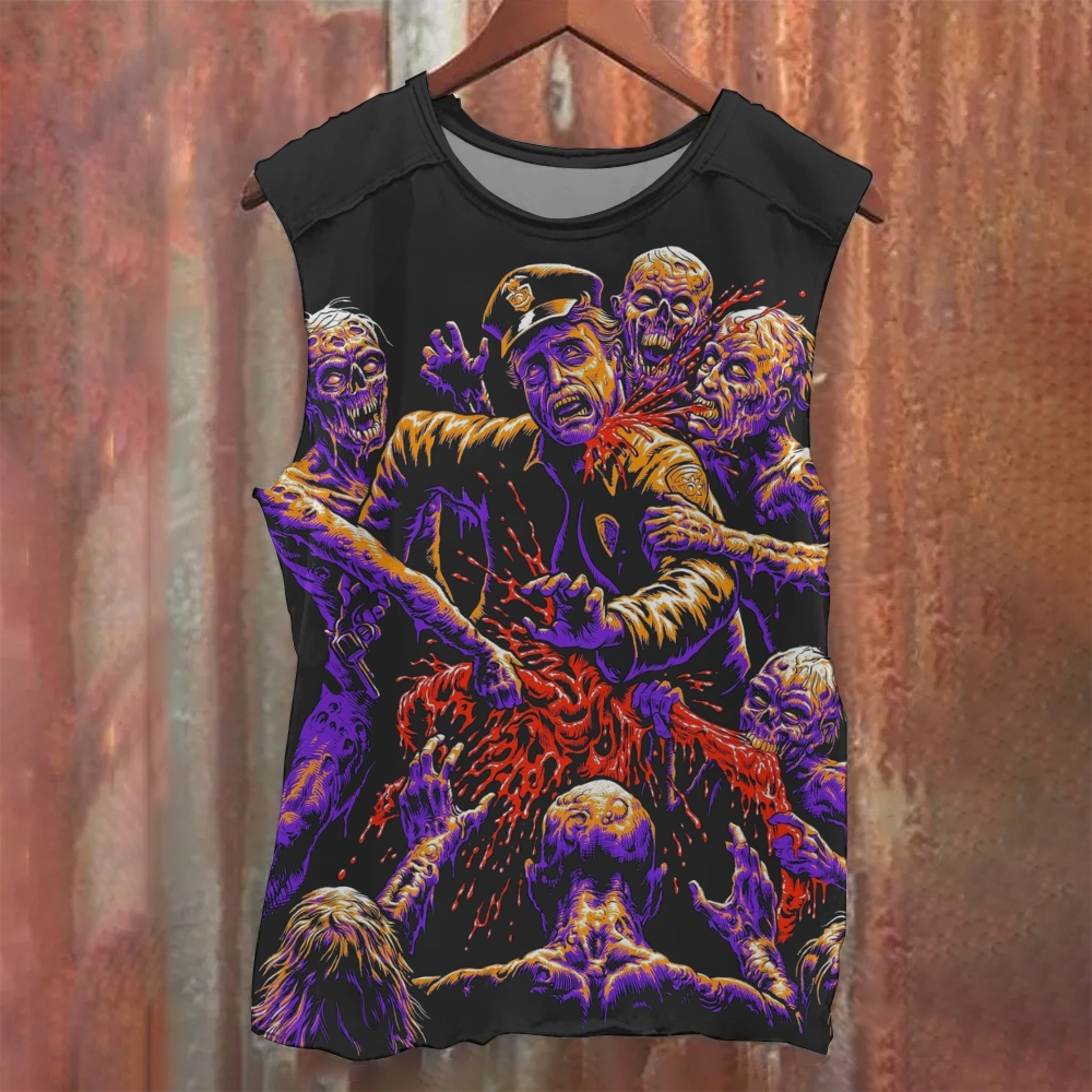 Unisex Vintage Washed Skeleton bites policeman Tank Top