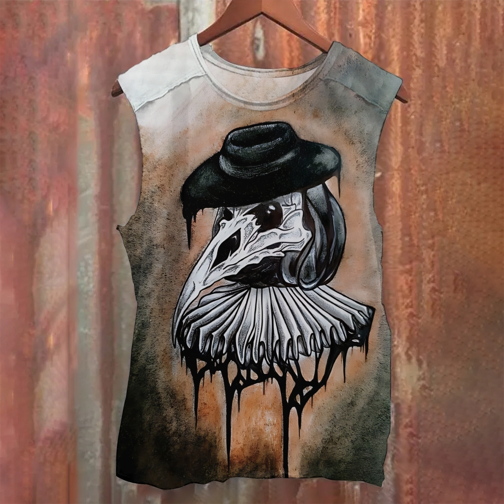 Unisex Casual Black Death  Printed Tank Top