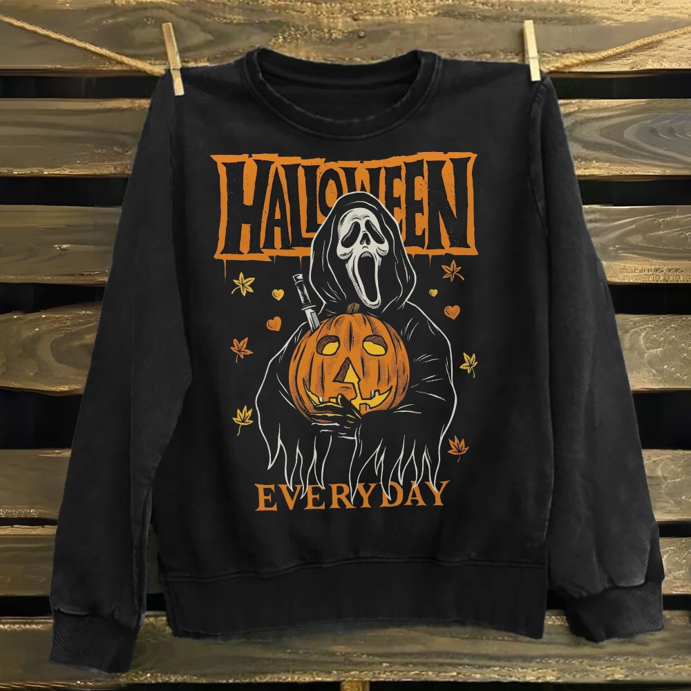 Unisex Cotton Unisex Vintage Every Day Is Halloween Washed Tank Top Sweatshirt
