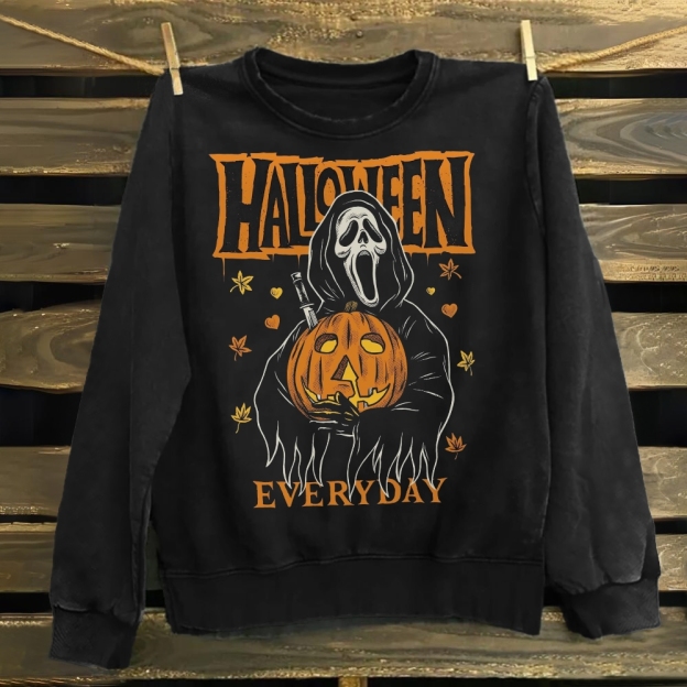 Unisex Cotton Unisex Vintage Every Day Is Halloween Washed Tank Top Sweatshirt