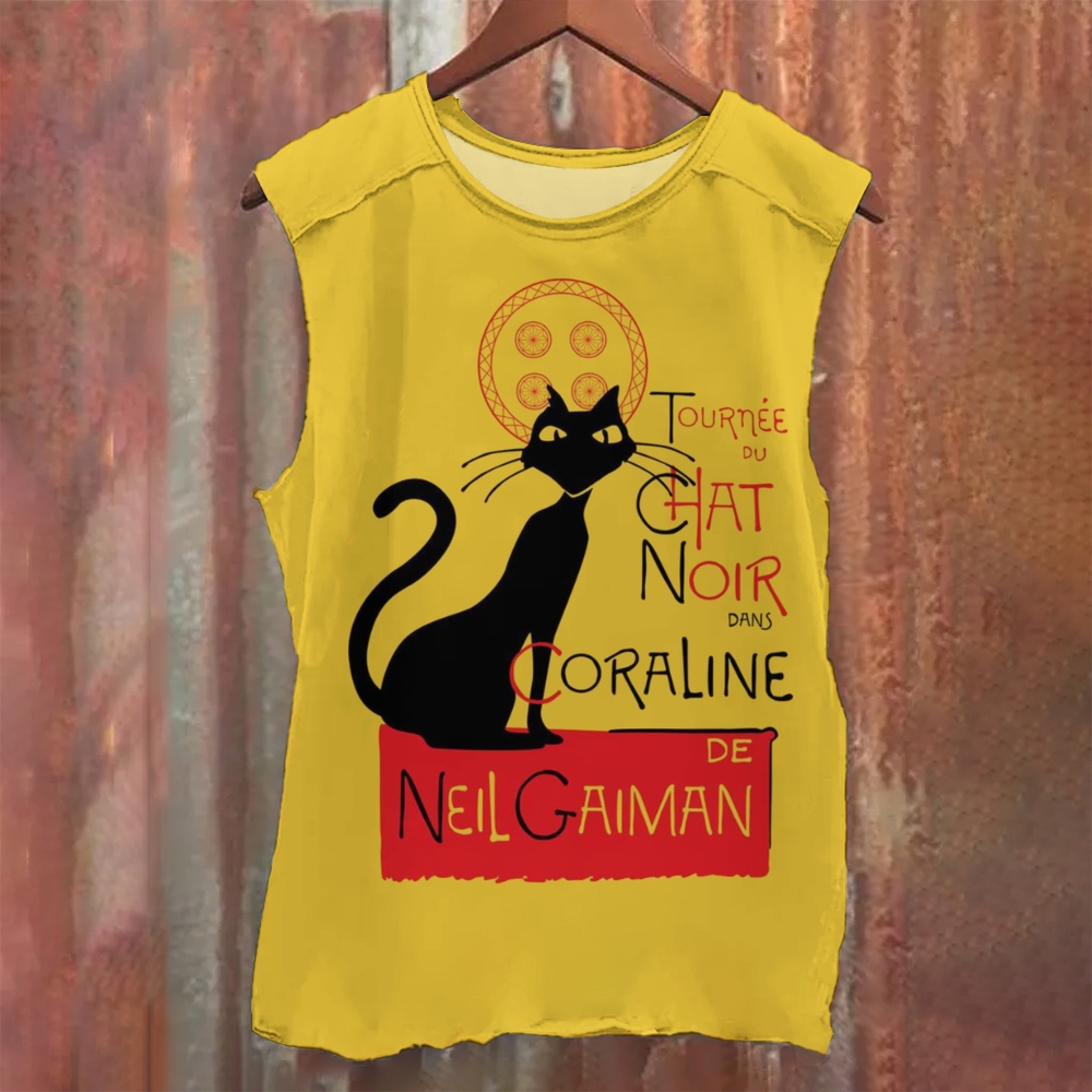 Unisex Casual Printed Illustration Black Cat Tank Top