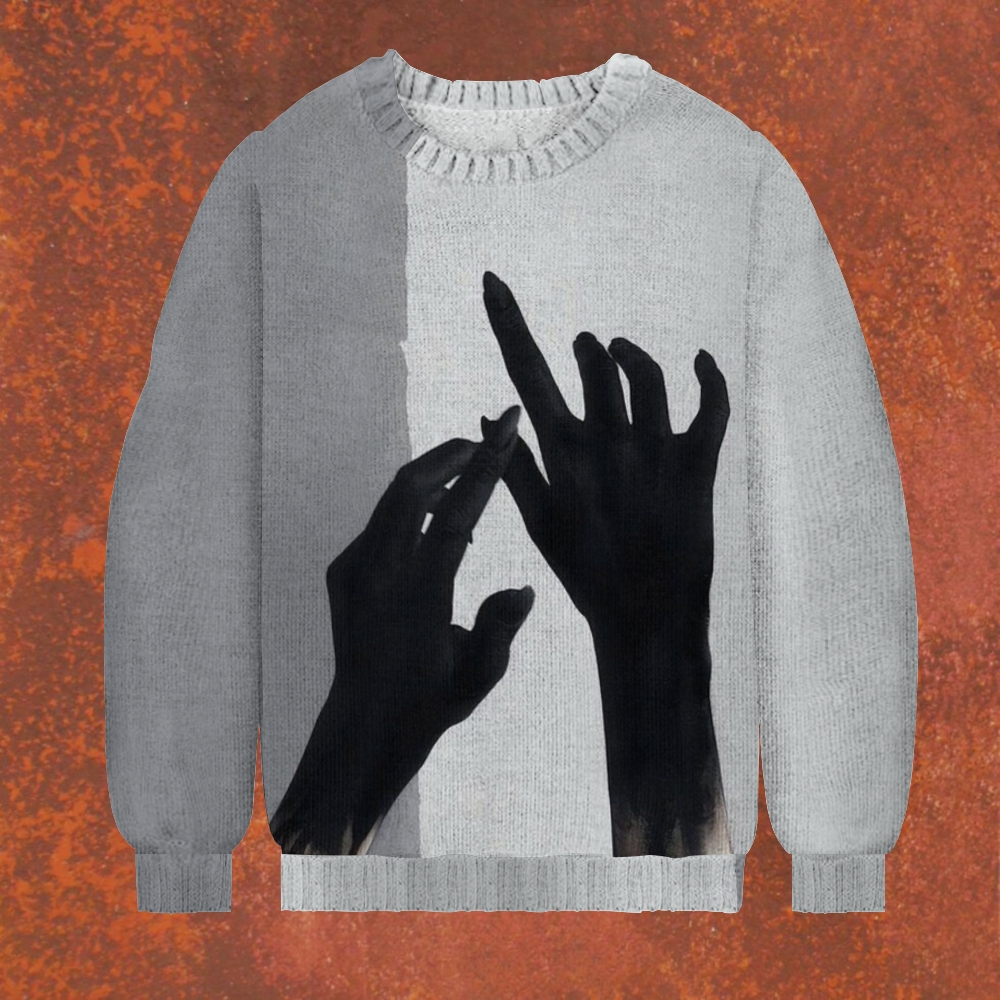 Men's Print The Devil's Hand Knit Crew Neck Sweater