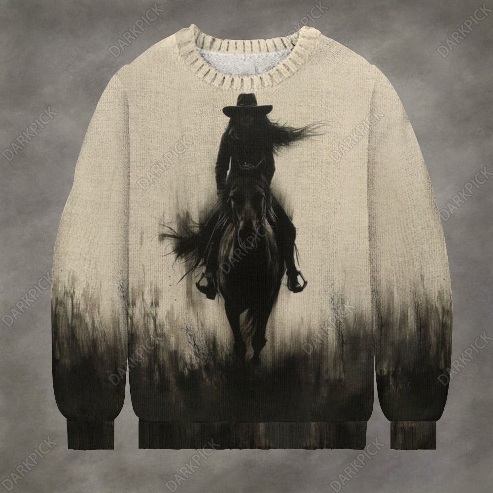 Western cowboy riding illustration Crew Neck Sweater