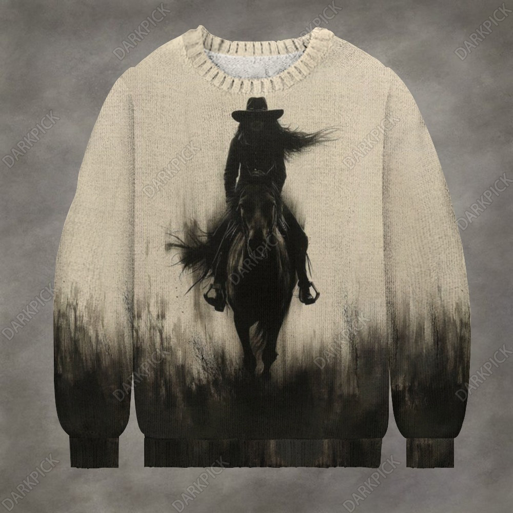 Western cowboy riding illustration Crew Neck Sweater