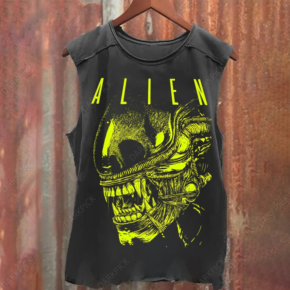 Unisex Vintage Washed Alien Movie Poster Print Tank Top