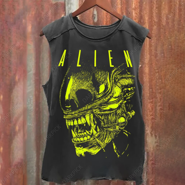 Unisex Vintage Washed Alien Movie Poster Print Tank Top