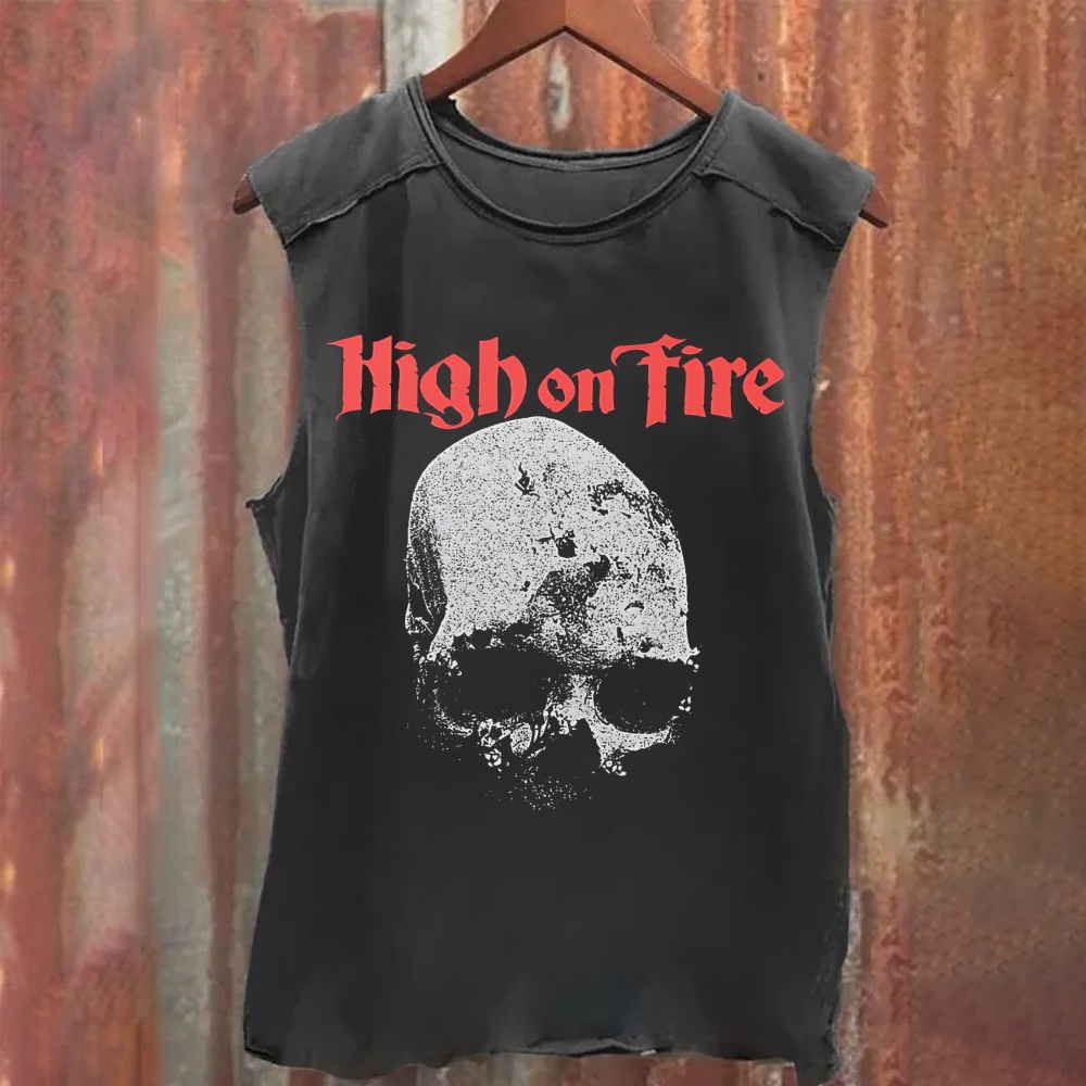 Unisex Vintage Washed High on Fire Heavy Metal Band Tank Top