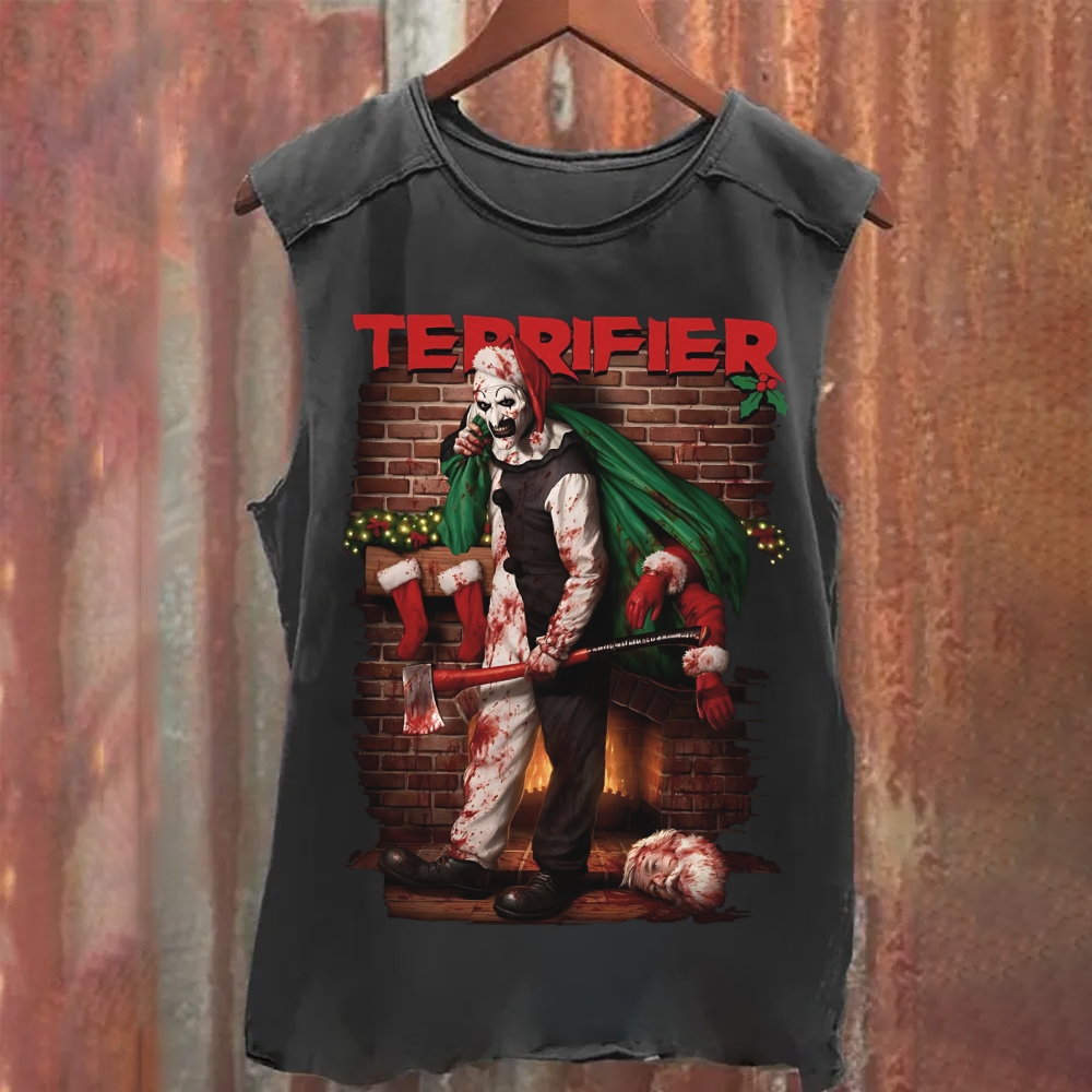 Unisex Vintage Washed Terrifier Horror Movie Christmas Tank Top