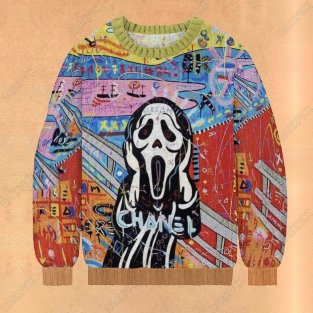 Scream Poste Print Casual Knit Crew Neck Sweater