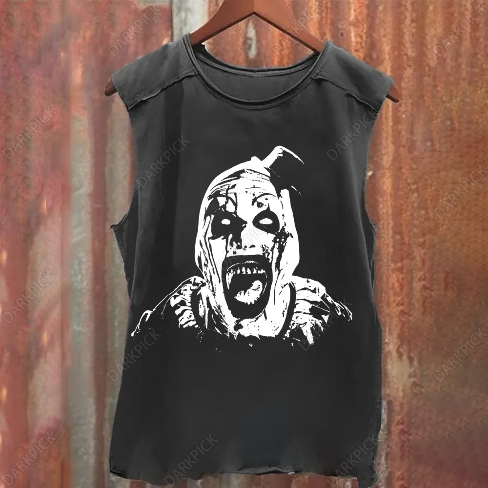 Unisex Vintage Washed Terrifier 3 Art The Santa Clown Tank Top